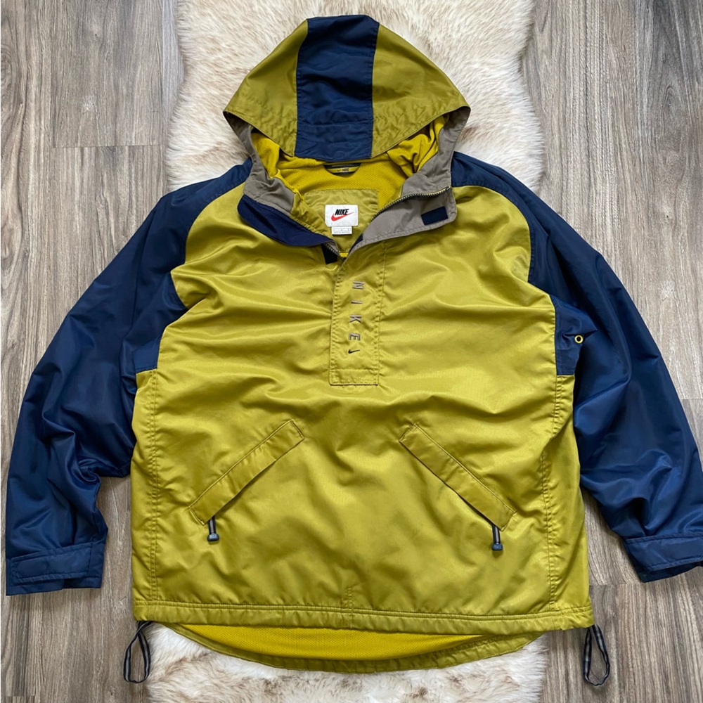 Vintage Nike Olive Green Navy Blue Retro Quarter Zip Windbreaker Jacket